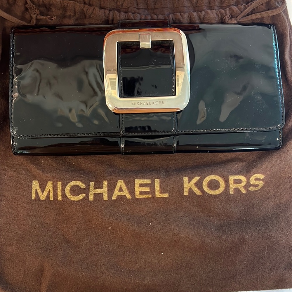 Michael Kors patent leather buckle clutch